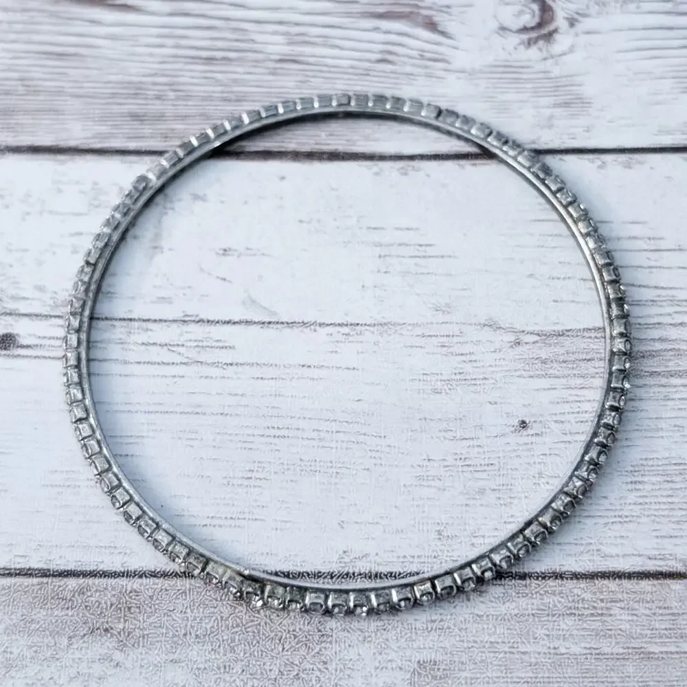 Clear Gem Bangle Bracelet - Tarnished Metal